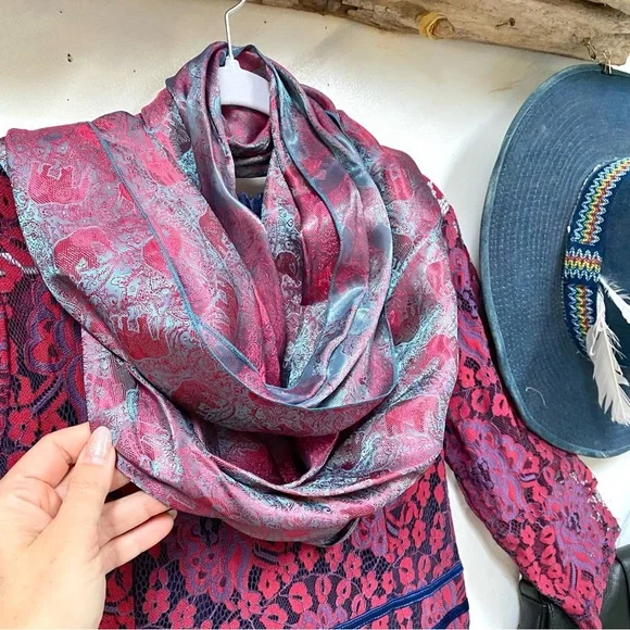 โจ Enchanting SILK Pink and Teal SCARF/body wrap w Gypsy southwestern vibe - Picture 13 of 16
